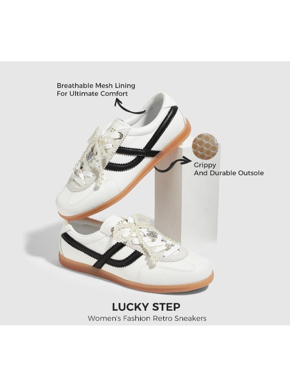 Women's White Black Classic Retro Casual Fashion Gum Sole Running Walking Shoes - Picture 6 of 6